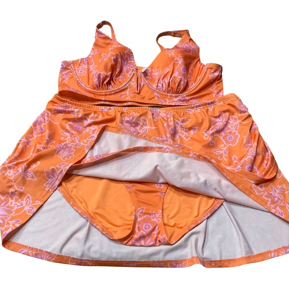 Cacique Swim Set 22/42DD Orange Floral Underwire Bikini Top + Skirtini NWOT - Picture 5 of 13